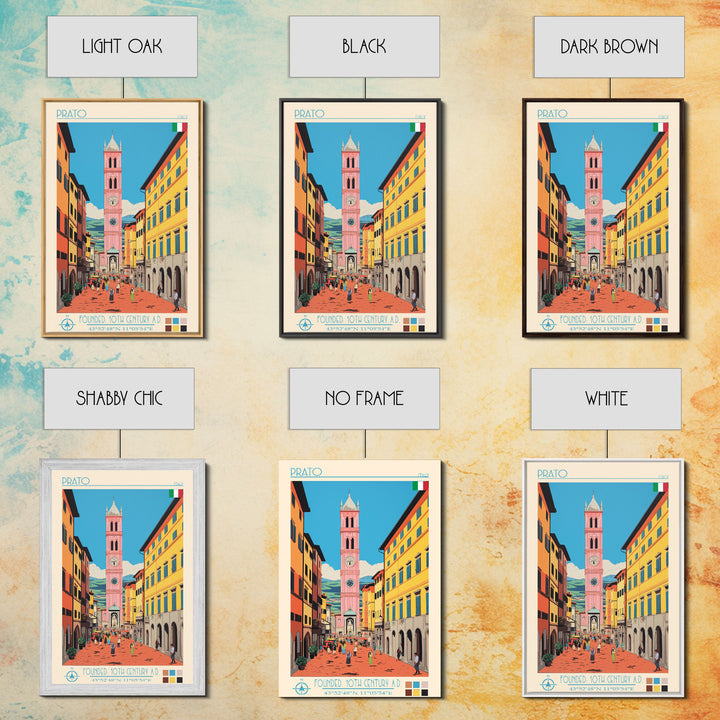 Prato Italy Travel Poster Framed Canvas Print, Midcentury Modern Art, Pop Art Wall Decor, Home Decor, Vacation Gift, Office Art