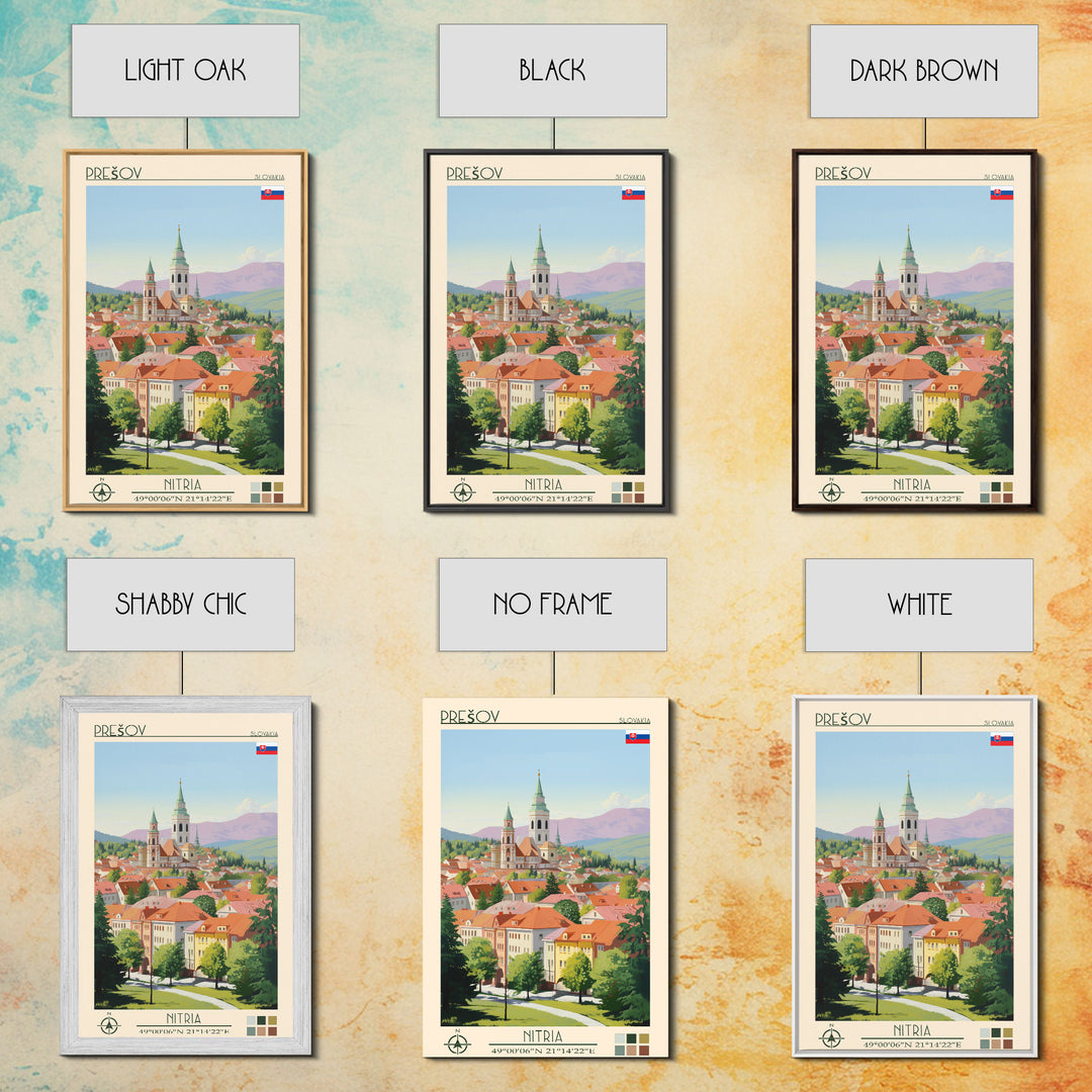 Prešov Slovakia Travel Poster Framed Canvas Print, Midcentury Modern Art, Pop Art Wall Decor, Scenic Living Room Art, Bedroom Gift