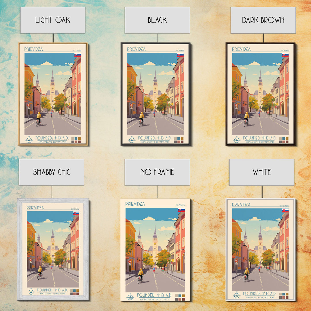 Prievidza Slovakia Travel Poster Framed Canvas Print, Midcentury Modern Art, Pop Art Wall Decor, Scenic Wall Art, Living Room Decoration, Office Art