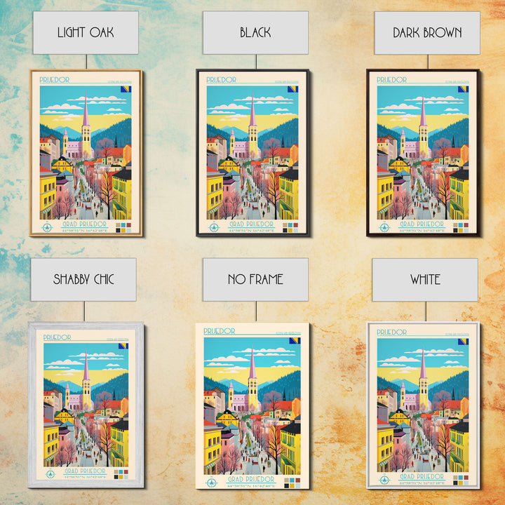 Prijedor Bosnia and Herzegovina Travel Poster Framed Canvas Print, Midcentury Modern Art, Pop Art Wall Decor, Home Decor, Vacation Gift, Bedroom Art
