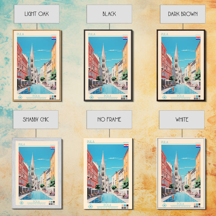 Pula Croatia Travel Poster Framed Canvas Print, Midcentury Modern Art, Pop Art Wall Decor, Scenic Wall Art, Living Room Decoration, Office Gift