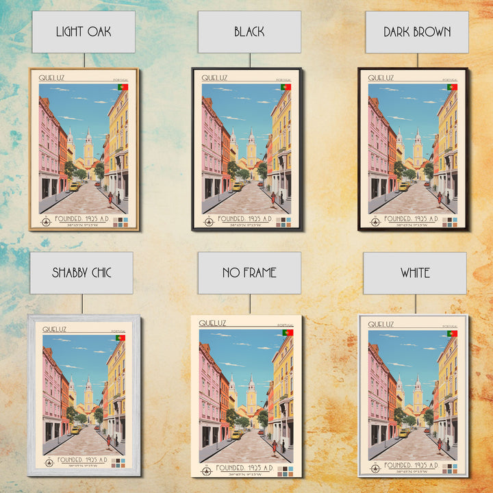 Queluz Portugal Travel Poster Framed Canvas Print, Midcentury Modern Art, Pop Art Wall Decor, Scenic Bedroom Art, Office Decoration