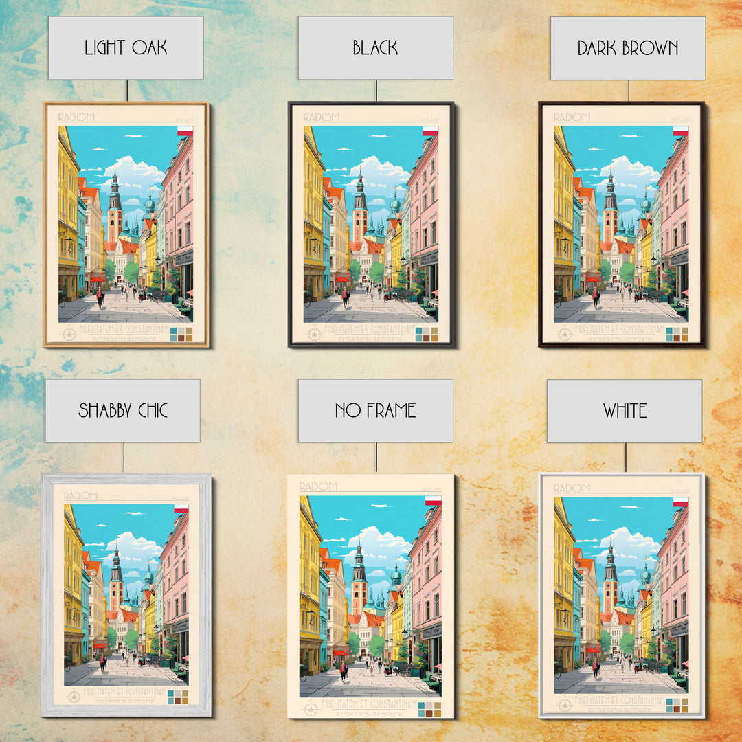 Radom Poland Travel Poster Framed Canvas Print, Midcentury Modern Art, Pop Art Wall Decor, Scenic Living Room Art, Bedroom Decor