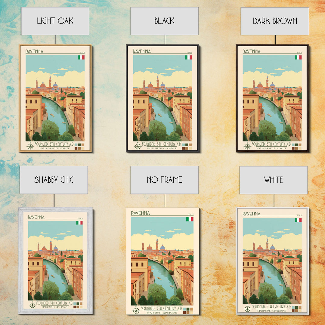 Ravenna Italy Travel Poster Framed Canvas Print, Midcentury Modern Art, Pop Art Wall Decor, Home Decor, Vacation Gift, Office Art