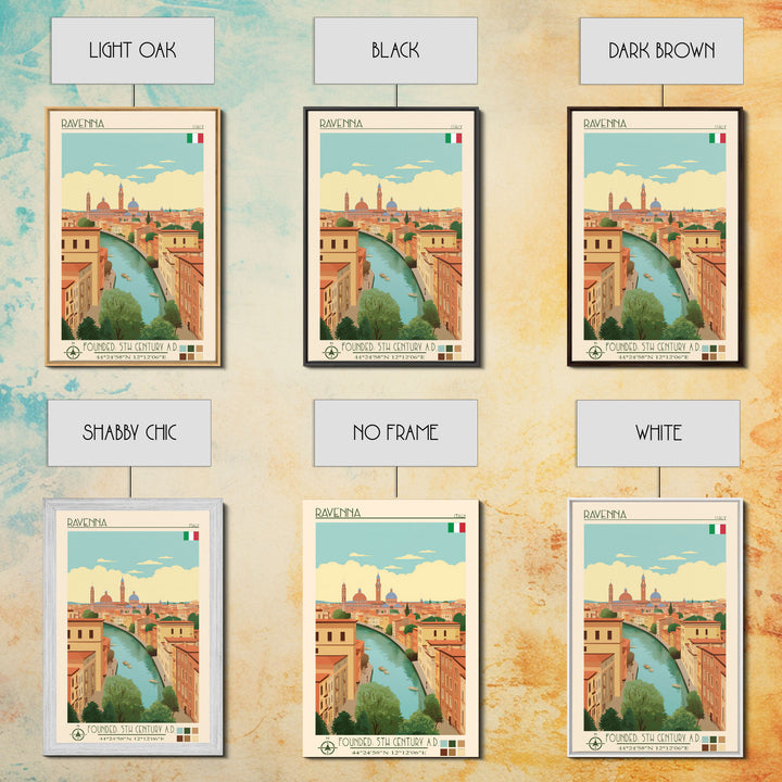 Ravenna Italy Travel Poster Framed Canvas Print, Midcentury Modern Art, Pop Art Wall Decor, Home Decor, Vacation Gift, Office Art