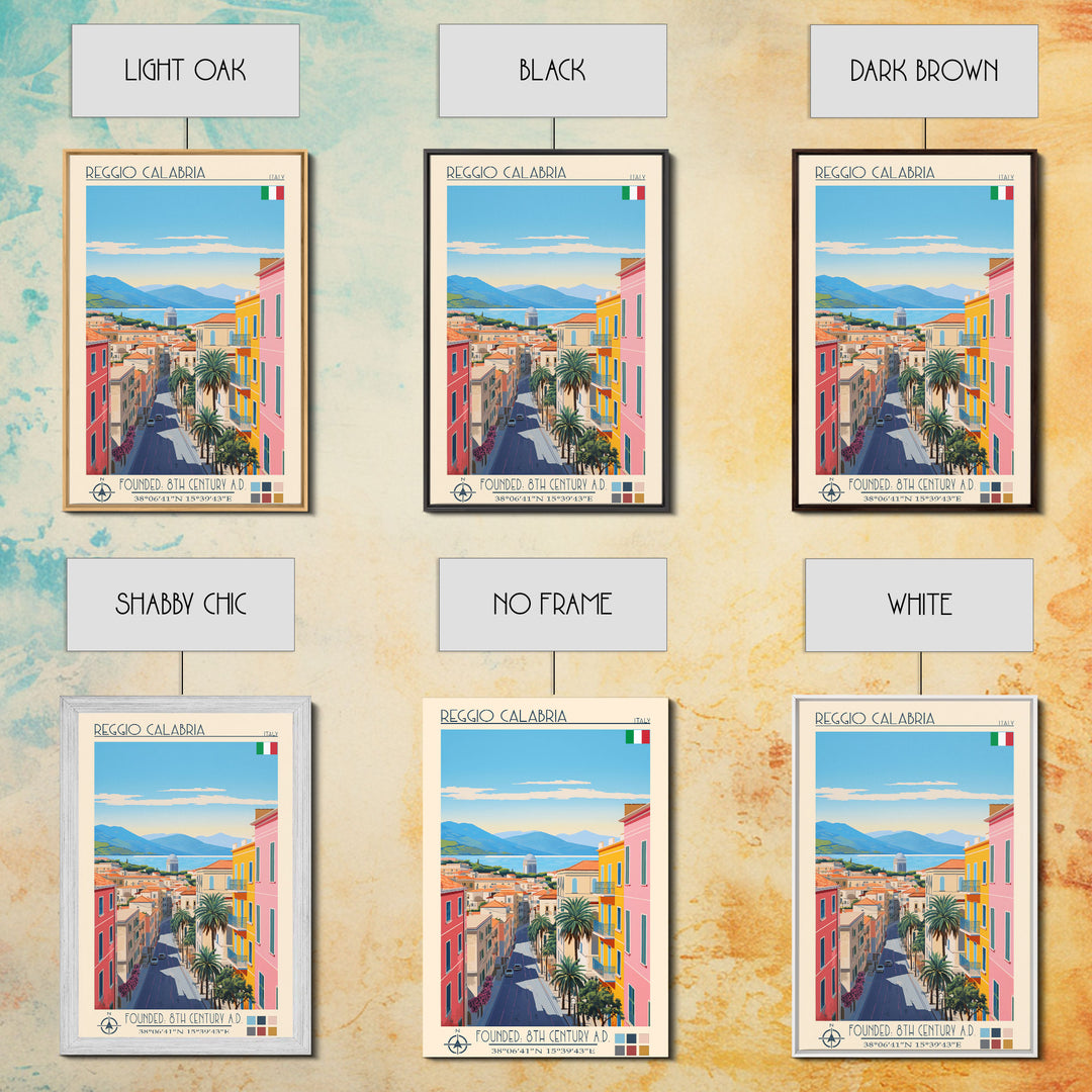 Reggio Calabria Italy Travel Poster Framed Canvas Print, Midcentury Modern Art, Pop Art Wall Decor, Scenic Living Room Art, Bedroom Gift