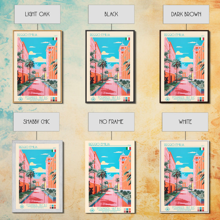 Reggio Emilia Italy Travel Poster Framed Canvas Print, Midcentury Modern Art, Pop Art Wall Decor, Scenic Wall Art, Living Room Decoration, Office Art