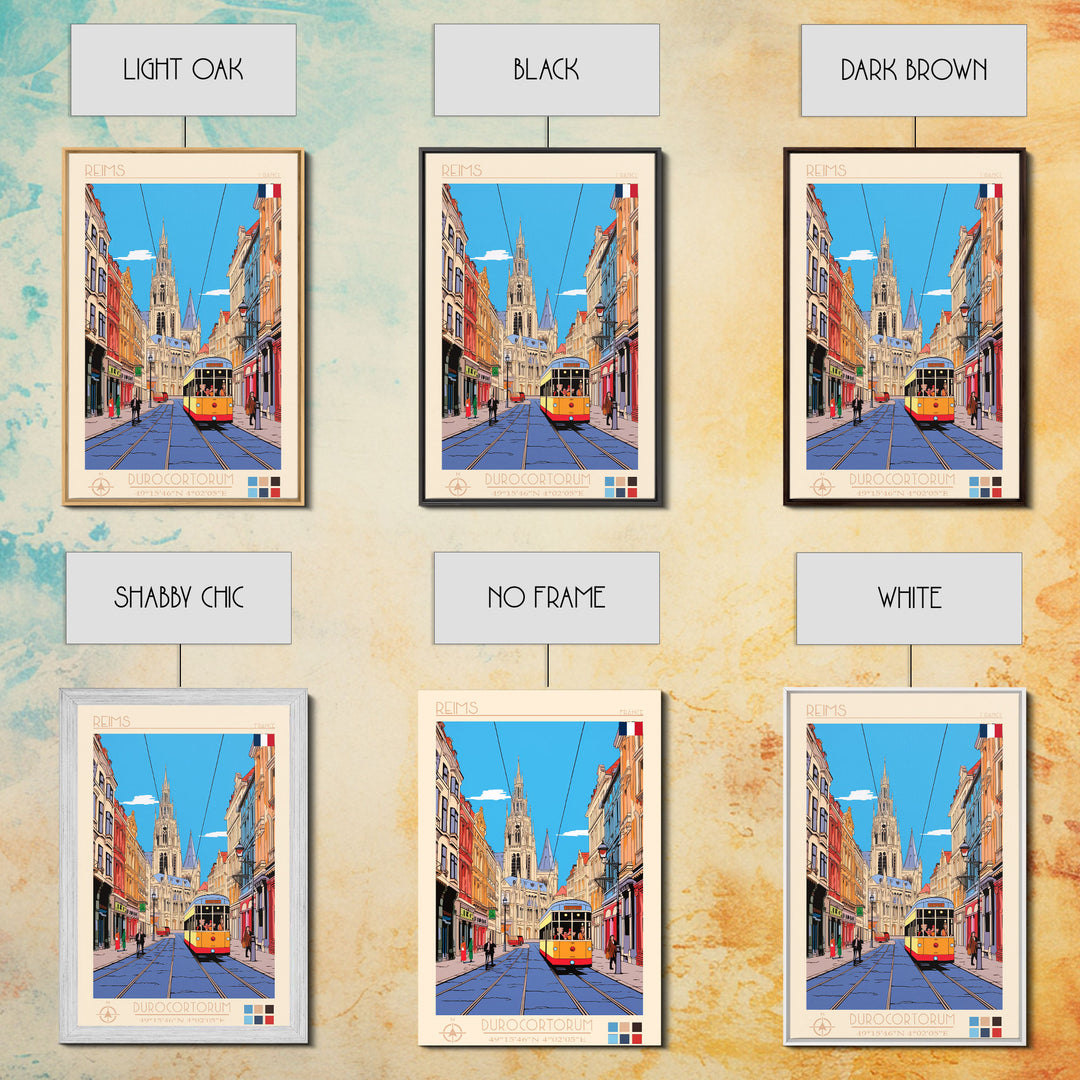 Reims France Travel Poster Framed Canvas Print, Midcentury Modern Art, Pop Art Wall Decor, Home Decor, Vacation Gift, Bedroom Art