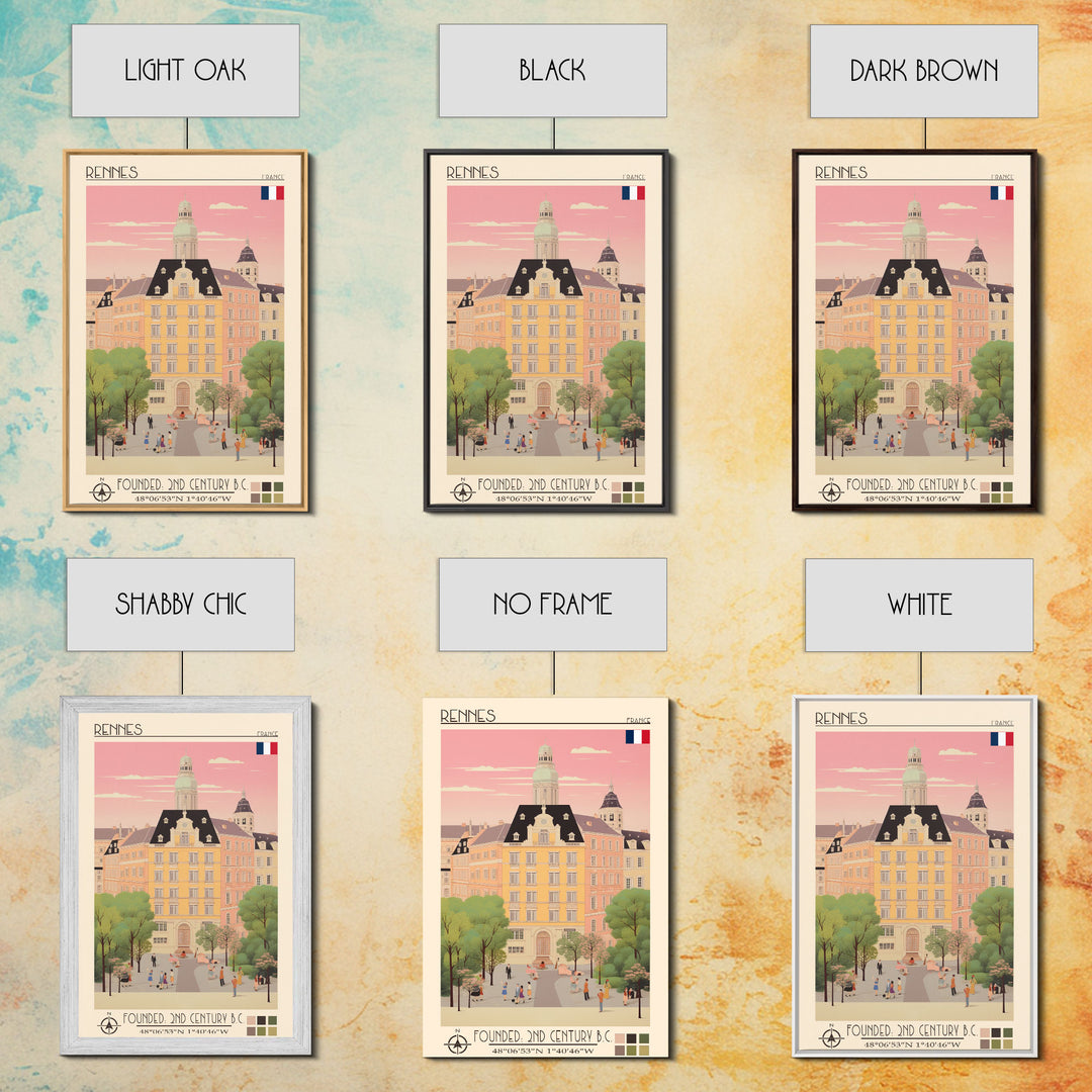 Rennes France Travel Poster Framed Canvas Print, Midcentury Modern Art, Pop Art Wall Decor, Scenic Wall Art, Living Room Decoration, Office Gift