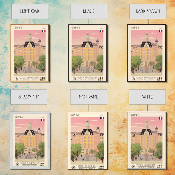 Rennes France Travel Poster Framed Canvas Print, Midcentury Modern Art, Pop Art Wall Decor, Scenic Wall Art, Living Room Decoration, Office Gift