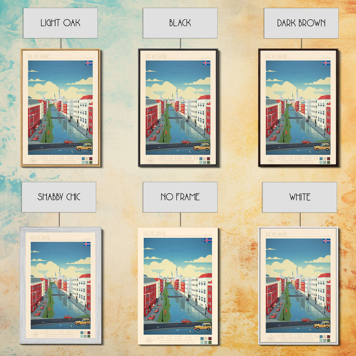 Reykjavik Iceland Travel Poster Framed Canvas Print, Midcentury Modern Art, Pop Art Wall Decor, Scenic Wall Art, Bedroom Decoration