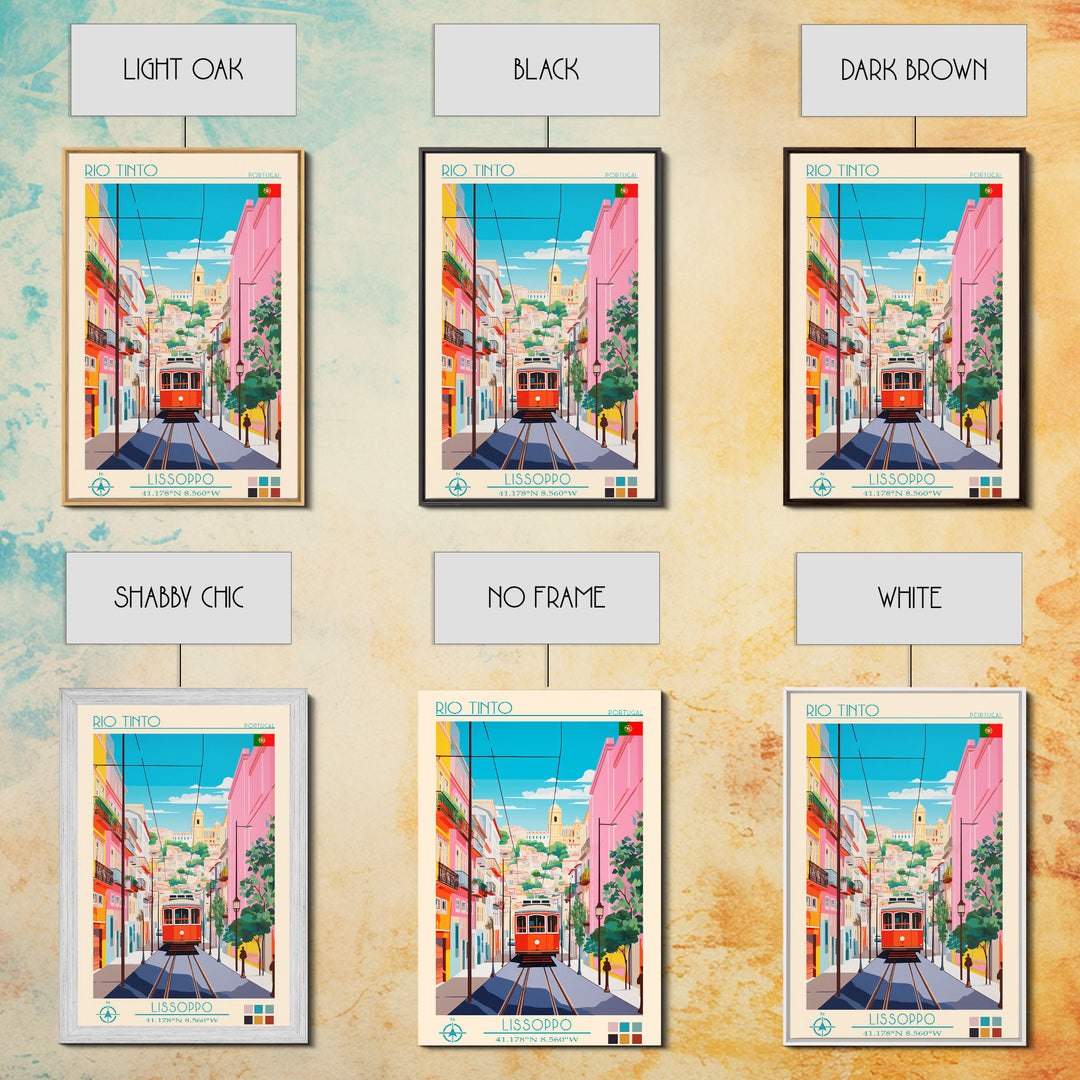 Rio Tinto Portugal Travel Poster Framed Canvas Print, Midcentury Modern Art, Pop Art Wall Decor, Scenic Living Room Art, Bedroom Decor