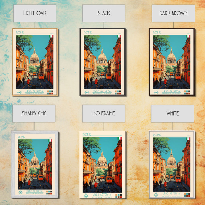 Rome Italy Travel Poster Framed Canvas Print, Midcentury Modern Art, Pop Art Wall Decor, Home Decor, Vacation Gift, Office Art