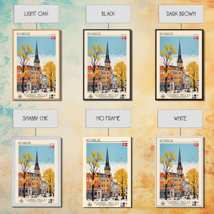Roskilde Denmark Travel Poster Framed Canvas Print, Midcentury Modern Art, Pop Art Wall Decor, Scenic Living Room Art, Bedroom Gift