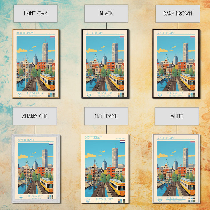 Rotterdam Netherlands Travel Poster Framed Canvas Print, Midcentury Modern Art, Pop Art Wall Decor, Home Decor, Vacation Gift, Bedroom Art