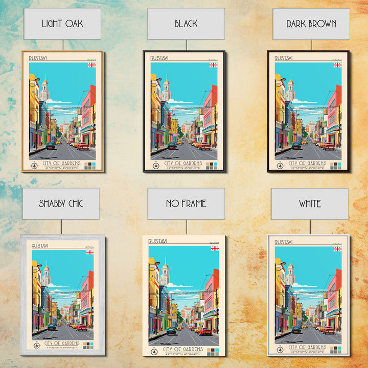Rustavi Georgia Travel Poster Framed Canvas Print, Midcentury Modern Art, Pop Art Wall Decor, Scenic Wall Art, Bedroom Decoration
