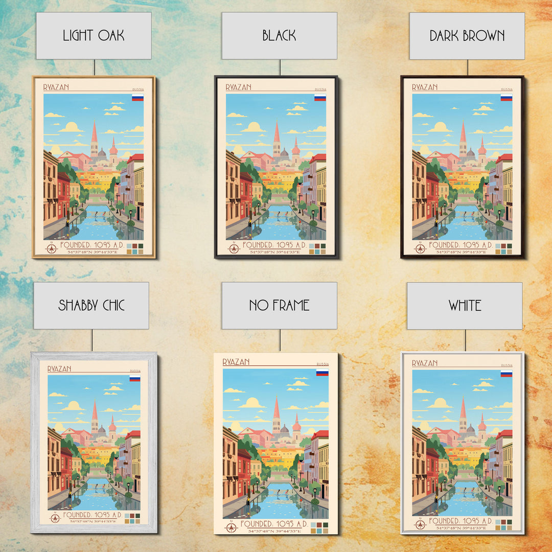 Ryazan Russia Travel Poster Framed Canvas Print, Midcentury Modern Art, Pop Art Wall Decor, Living Room Art, Home Decoration