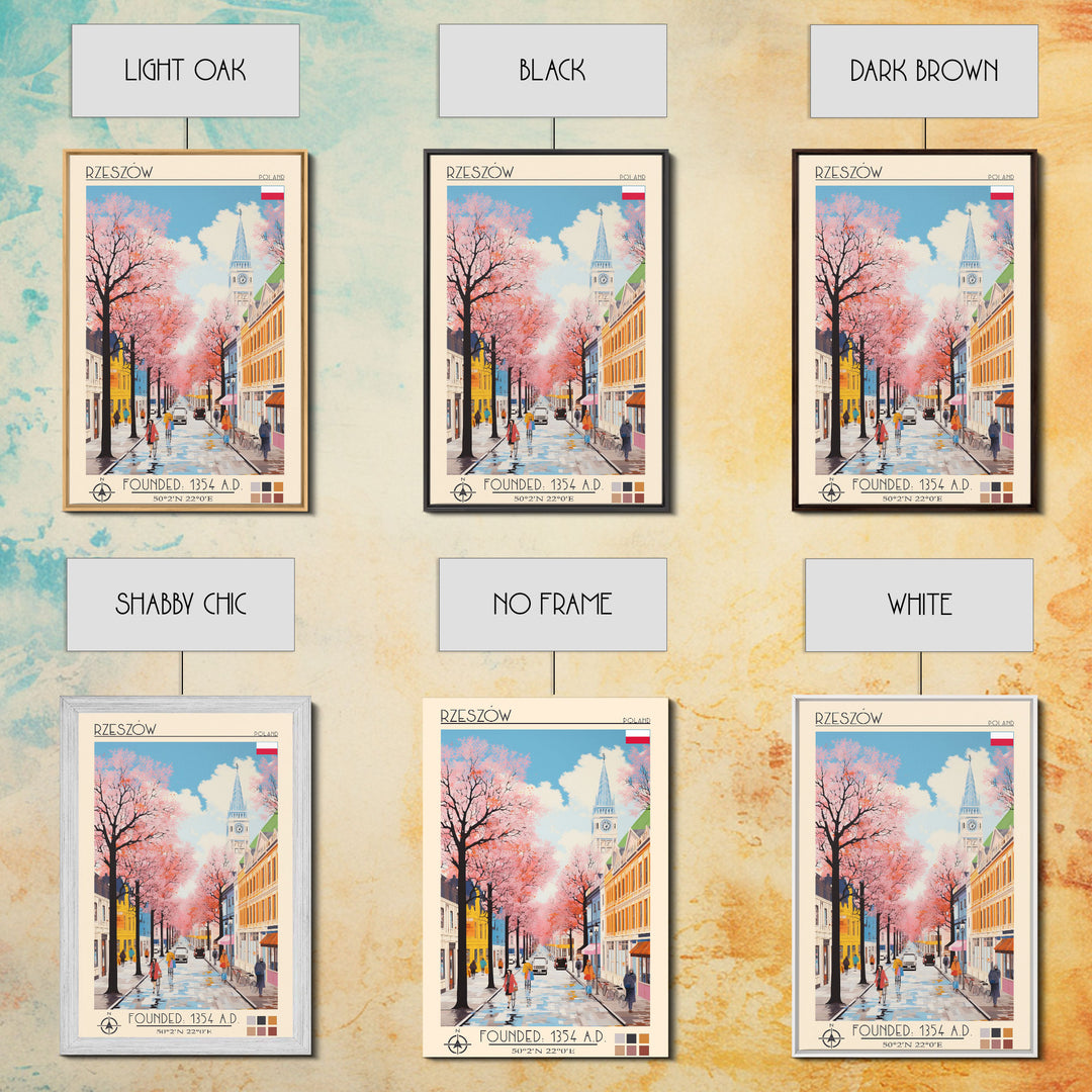 Rzeszów Poland Travel Poster Framed Canvas Print, Midcentury Modern Art, Pop Art Wall Decor, Living Room Art, Bedroom Decoration