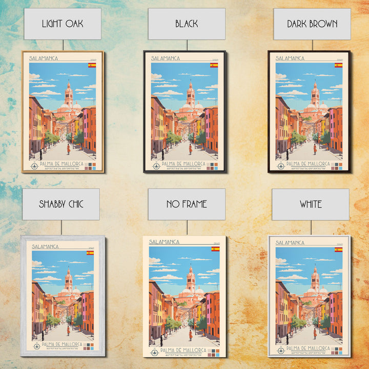 Salamanca Spain Travel Poster Framed Canvas Print, Midcentury Modern Art, Pop Art Wall Decor, Scenic Wall Art, Bedroom Decoration