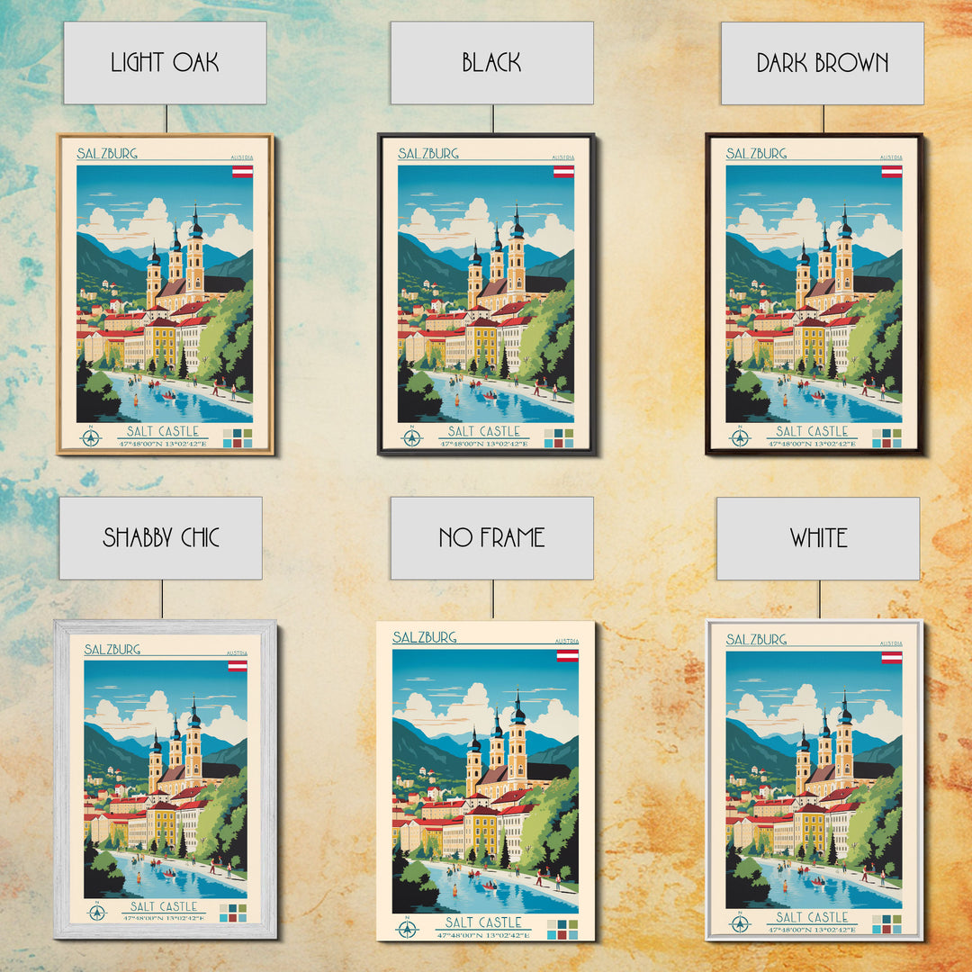 Salzburg Austria Travel Poster Framed Canvas Print, Midcentury Modern Art, Pop Art Wall Decor, Scenic Wall Art, Bedroom Art