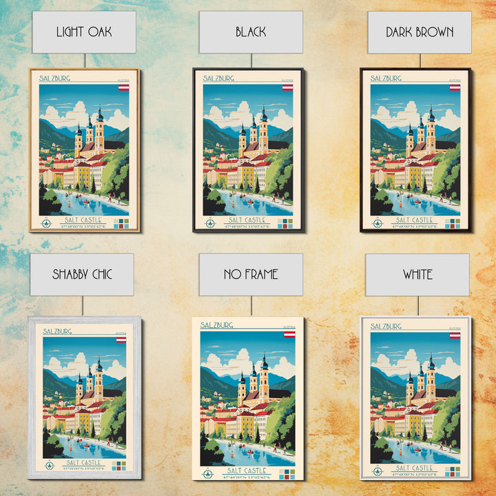 Salzburg Austria Travel Poster Framed Canvas Print, Midcentury Modern Art, Pop Art Wall Decor, Scenic Wall Art, Bedroom Art