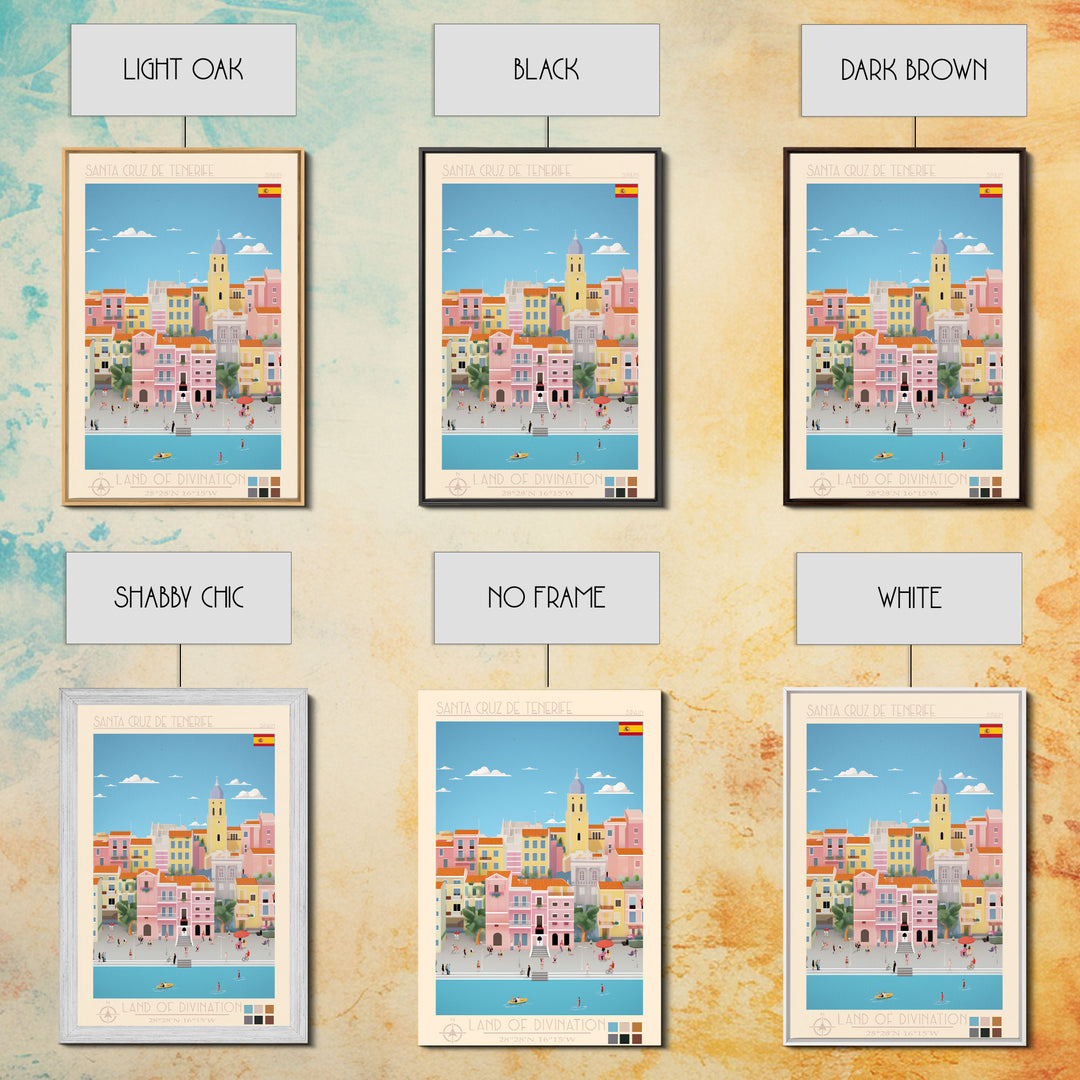 Santa Cruz de Tenerife Spain Travel Poster Framed Canvas Print, Midcentury Modern Art, Pop Art Wall Decor, Living Room Art, Bedroom Decoration