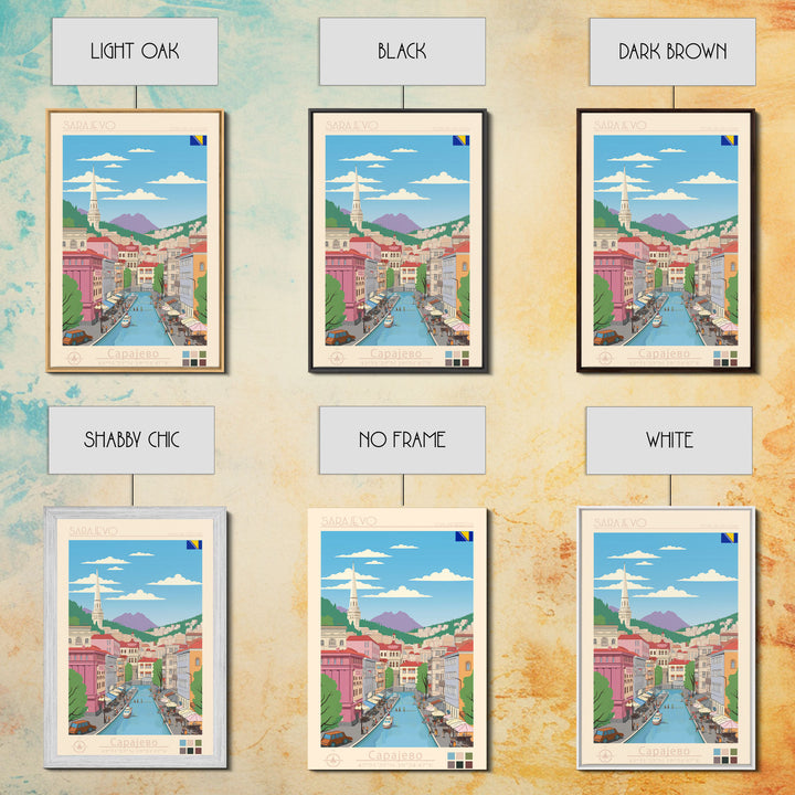 Sarajevo Bosnia and Herzegovina Travel Poster Framed Canvas Print, Midcentury Modern Art, Pop Art Wall Decor, Home Decor, Office Decoration