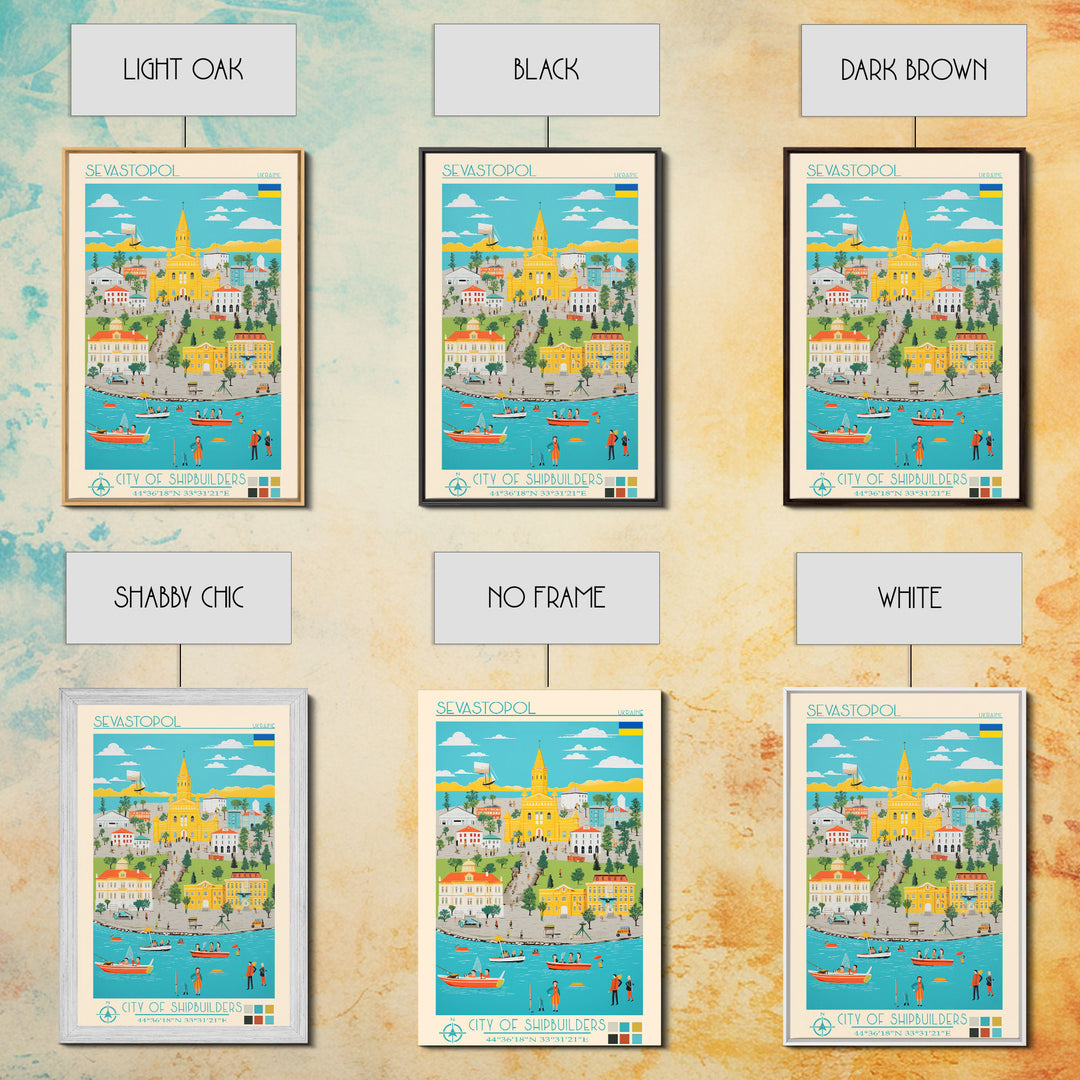 Sevastopol Ukraine Travel Poster Framed Canvas Print, Midcentury Modern Art, Pop Art Wall Decor, Bedroom Decor, Vacation Gift