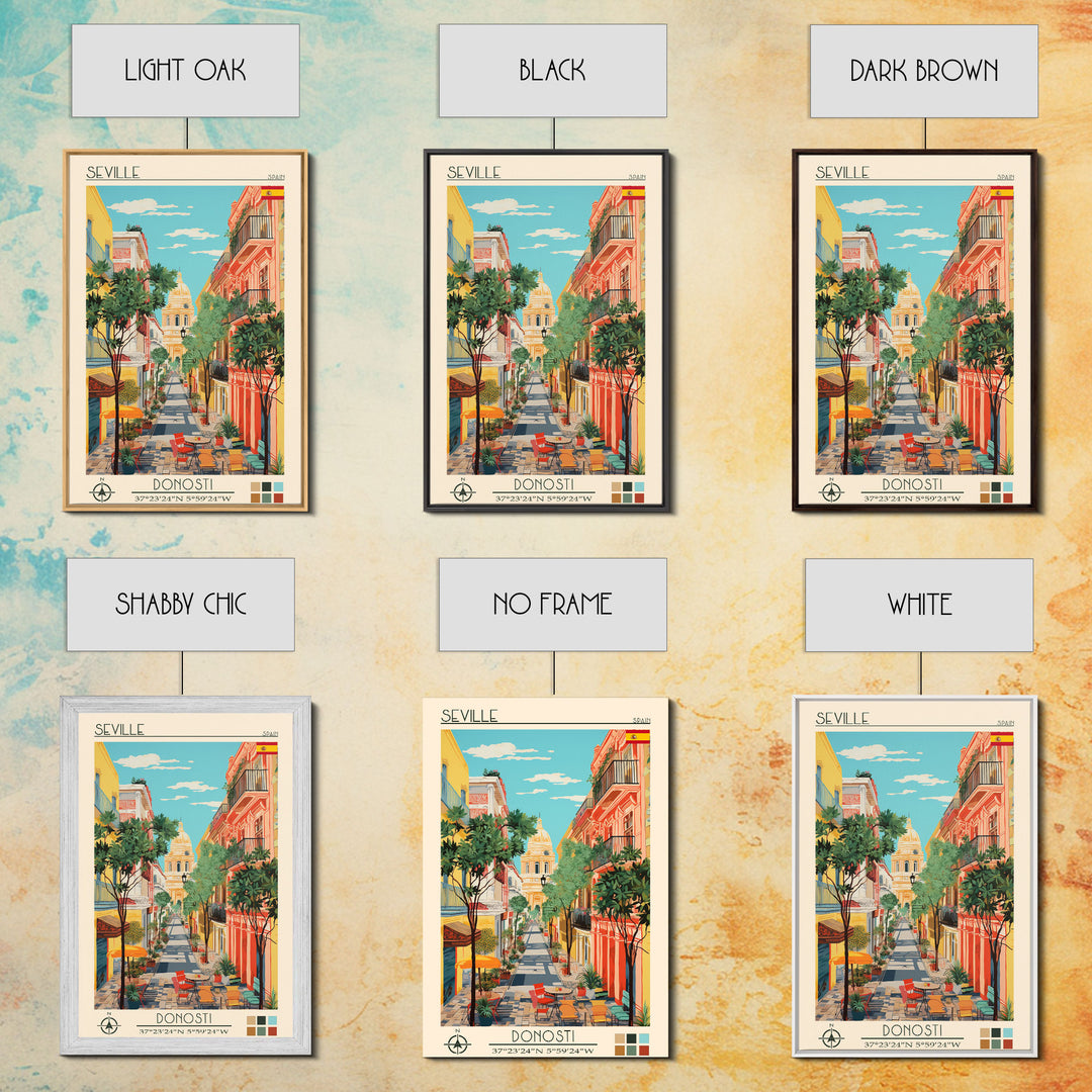 Seville Spain Travel Poster Framed Canvas Print, Midcentury Modern Art, Pop Art Wall Decor, Living Room Art, Home Decoration