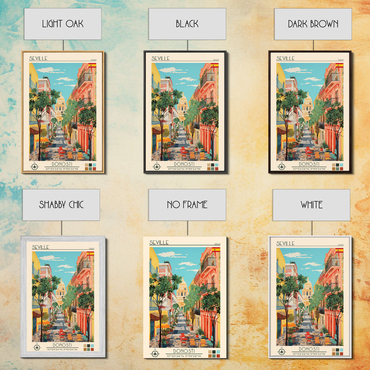 Seville Spain Travel Poster Framed Canvas Print, Midcentury Modern Art, Pop Art Wall Decor, Living Room Art, Home Decoration