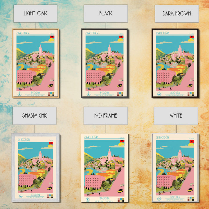 Shkodër Albania Travel Poster Framed Canvas Print, Midcentury Modern Art, Pop Art Wall Decor, Scenic Wall Art, Bedroom Decoration