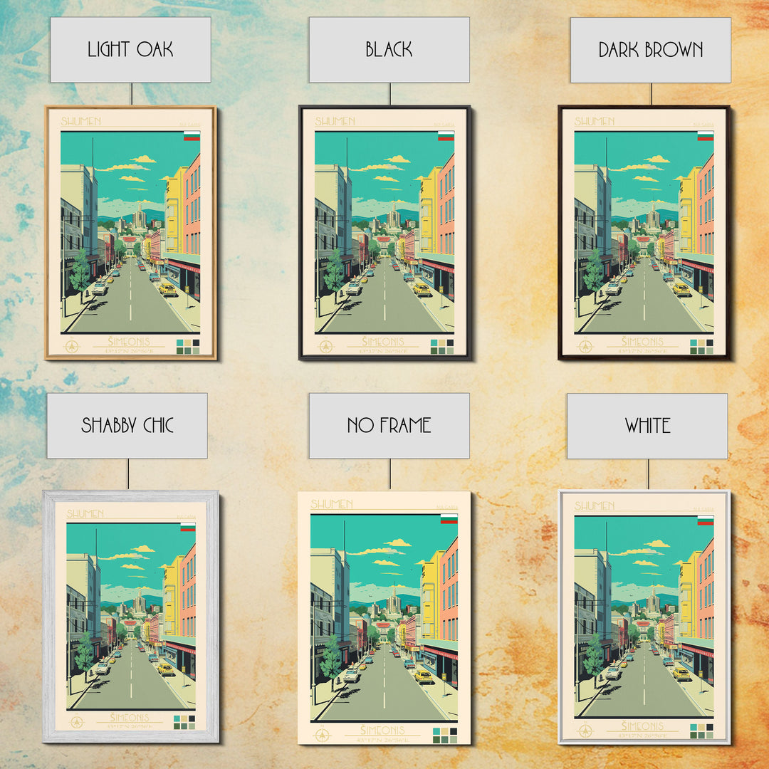 Shumen Bulgaria Travel Poster Framed Canvas Print, Midcentury Modern Art, Pop Art Wall Decor, Home Decor, Office Decoration, Scenic Art