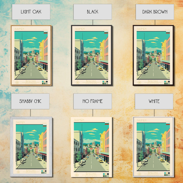 Shumen Bulgaria Travel Poster Framed Canvas Print, Midcentury Modern Art, Pop Art Wall Decor, Home Decor, Office Decoration, Scenic Art