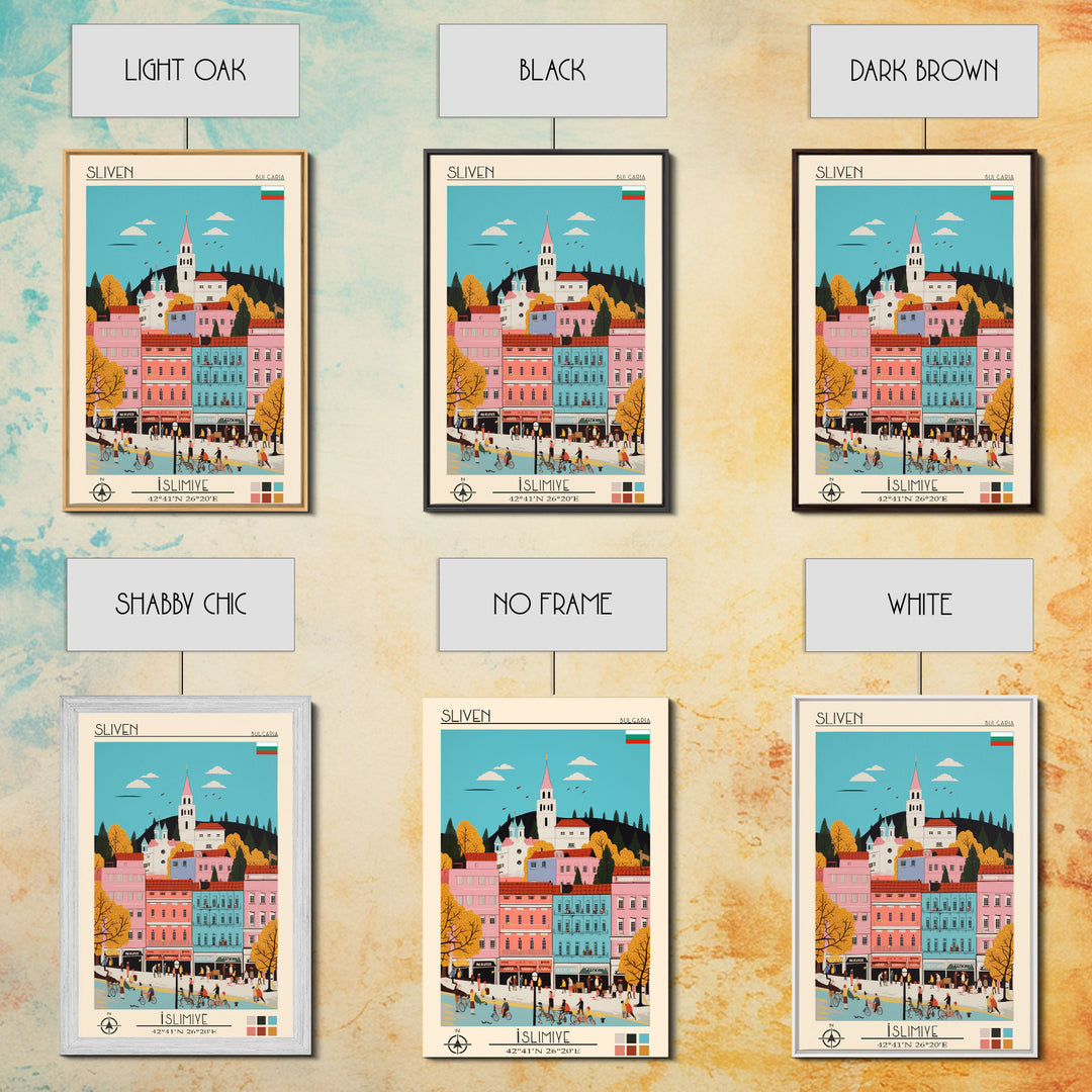 Sliven Bulgaria Travel Poster Framed Canvas Print, Midcentury Modern Art, Pop Art Wall Decor, Living Room Art, Vacation Gift