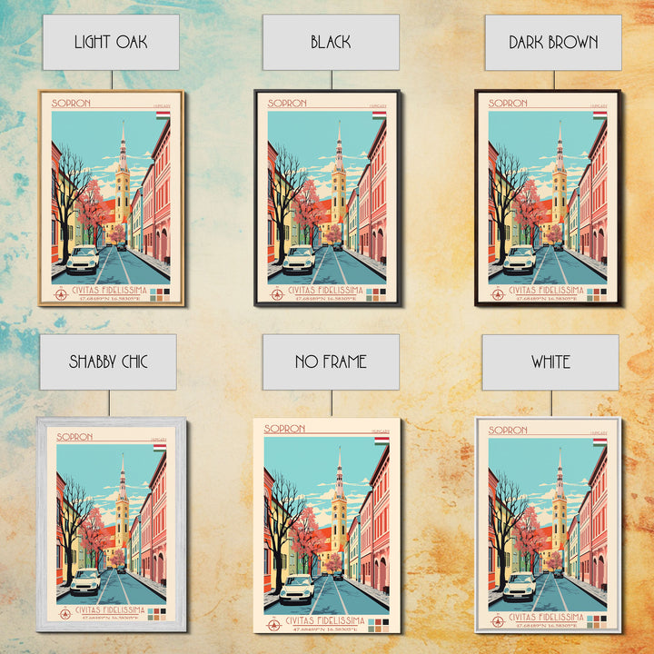 Sopron Hungary Travel Poster Framed Canvas Print, Midcentury Modern Art, Pop Art Wall Decor, Bedroom Decor, Vacation Gift