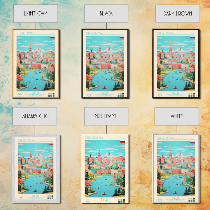 Sterlitamak Russia Travel Poster Framed Canvas Print, Midcentury Modern Art, Pop Art Wall Decor, Living Room Art, Home Decoration