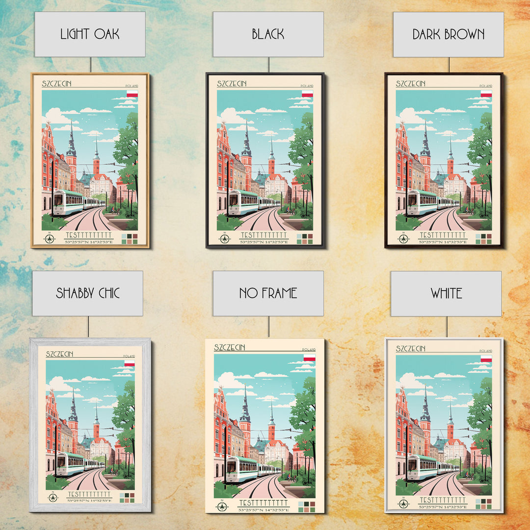 Szczecin Poland Travel Poster Framed Canvas Print, Midcentury Modern Art, Pop Art Wall Decor, Living Room Art, Scenic Wall Art