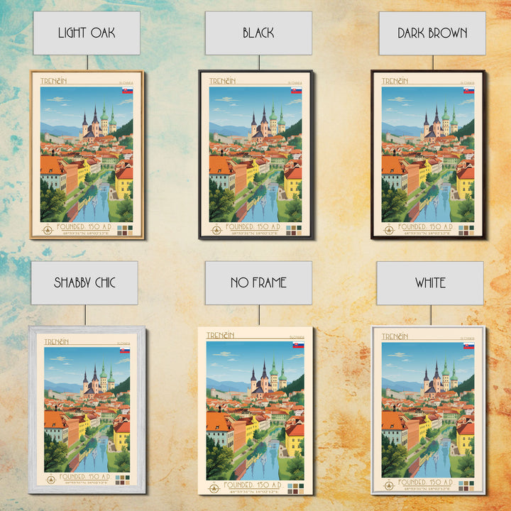 Trenčín Slovakia Travel Poster Framed Canvas Print, Midcentury Modern Art, Pop Art Wall Decor, Living Room Art, Vacation Gift