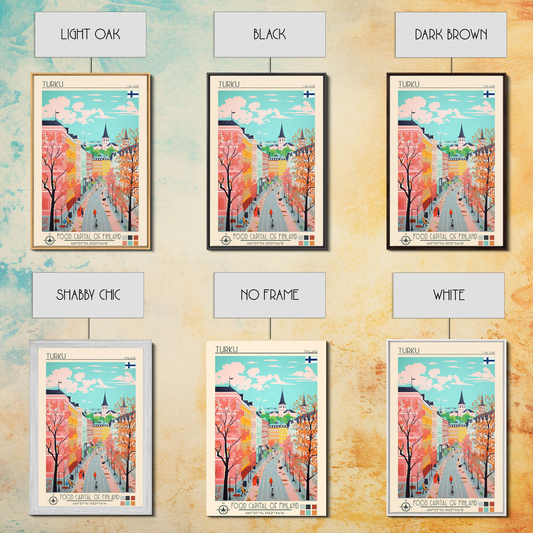 Turku Finland Travel Poster Framed Canvas Print, Midcentury Modern Art, Pop Art Wall Decor, Living Room Art, Scenic Wall Art