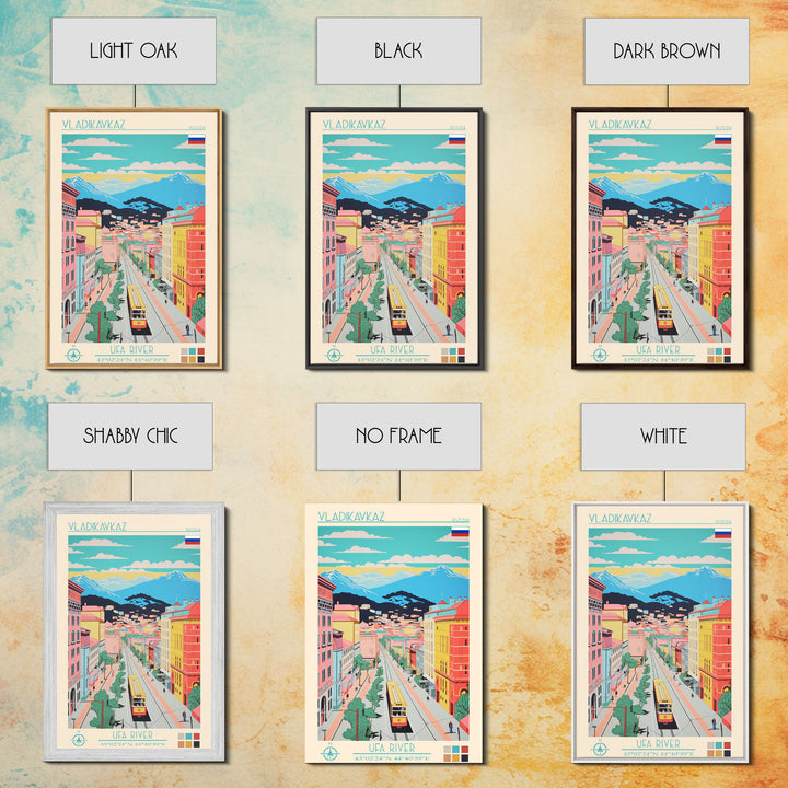 Vladikavkaz Russia Travel Poster Framed Canvas Print, Midcentury Modern Art, Pop Art Wall Decor, Living Room Art, Home Decoration