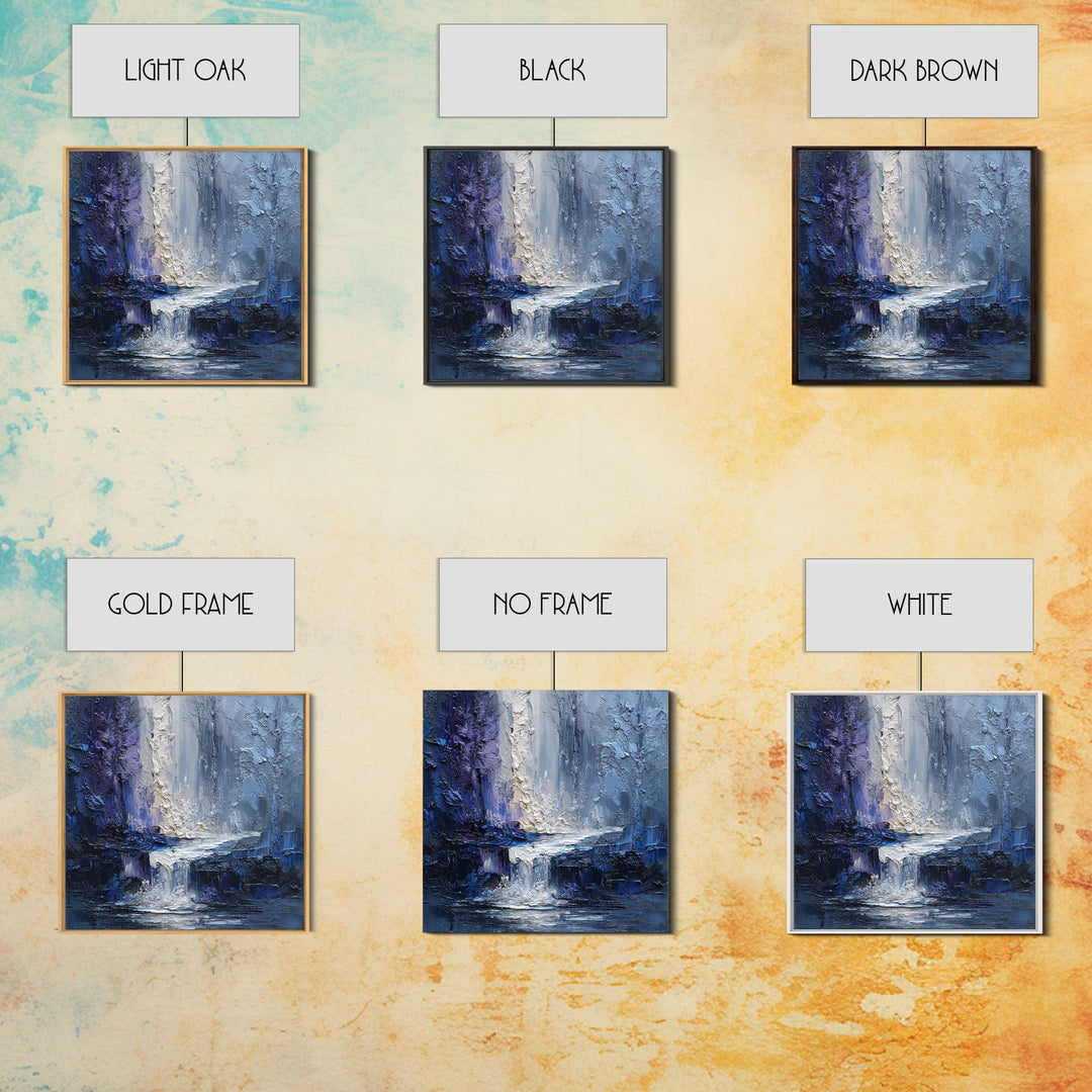 Crystal Cave with Luminous Blue Reflections Framed Canvas Print, Fantasy Art, Gallery Decor, Living Room Decor, Mythic, FAN-1x1-78