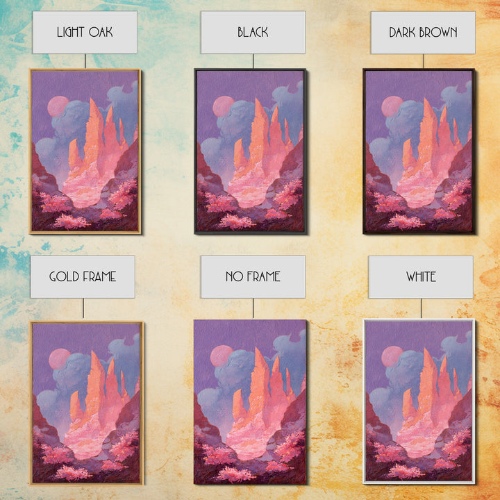 Wizard Tower under a Violet Storm Sky Framed Canvas Print, Fantasy Art, Dragon Art, Living Room Decor, Fine Art, Mythic, FAN-2x3-84