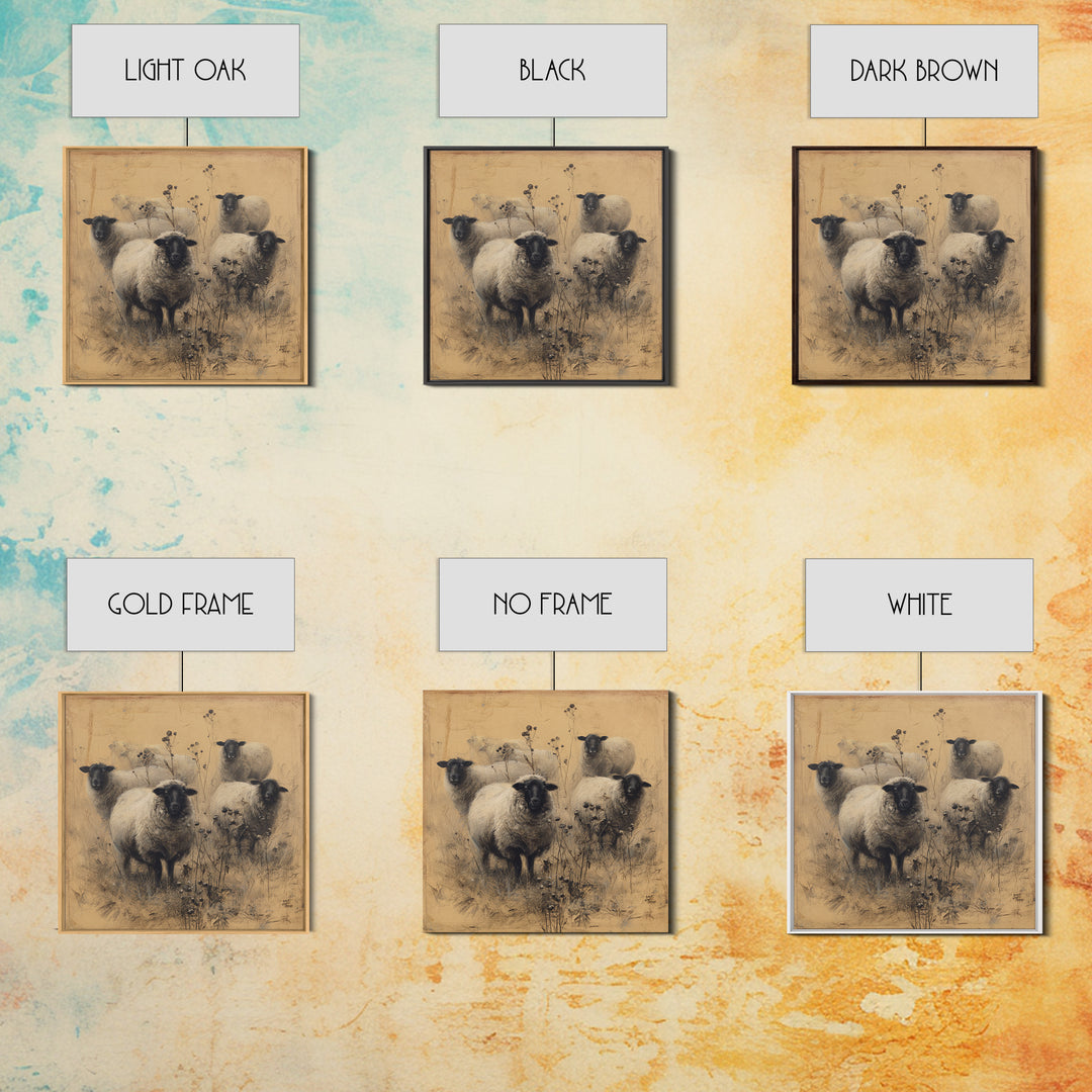 Black and White Sheep Framed Canvas Print, Farmhouse Art, Gallery Decor, Farmhouse Decor, Fine Art, Harvest, Contemporary Art, FAR-1x1-32