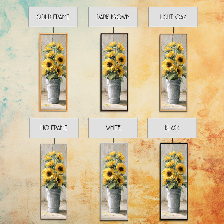 Sunflowers in a Galvanized Metal Bucket Canvas Print, Farmhouse Art, Digital Art, Farmhouse Decor, Oil Painting, Harvest, FAR-1x3-39