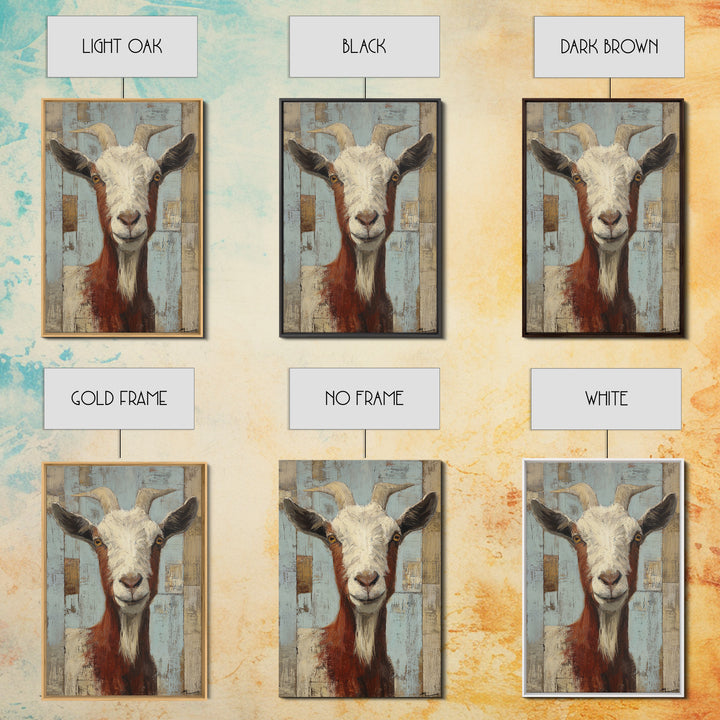 Goat Portrait with Playful Expression Framed Canvas Print, Farmhouse Art, Boho Decor, Farmhouse Decor, Fine Art, Harvest, FAR-2x3-2