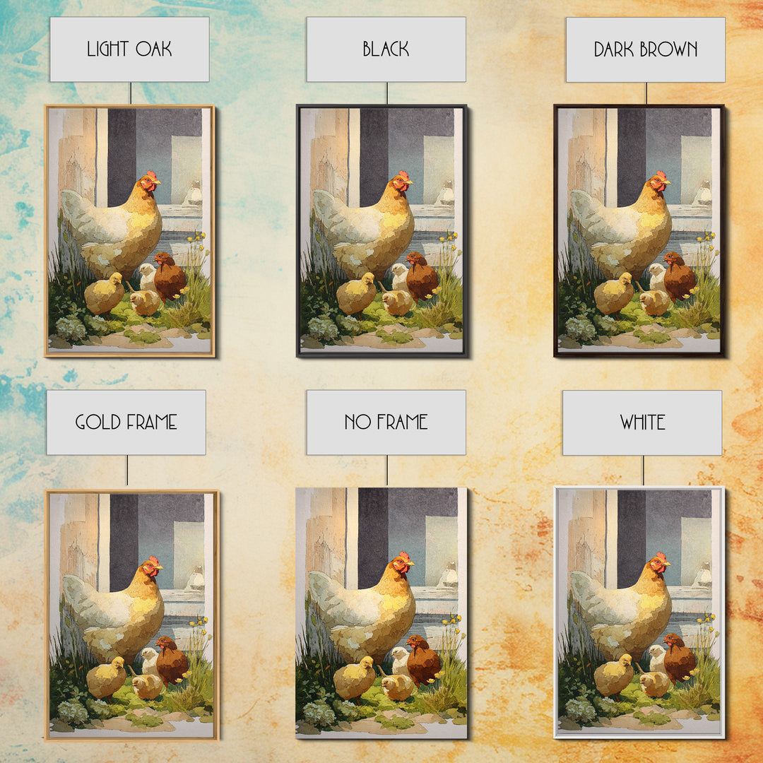 Chicken Family in a Garden Patch Canvas Print, Farmhouse Art, Art Print, Farmhouse Decor, Fine Art, Harvest, Digital Art, FAR-2x3-23