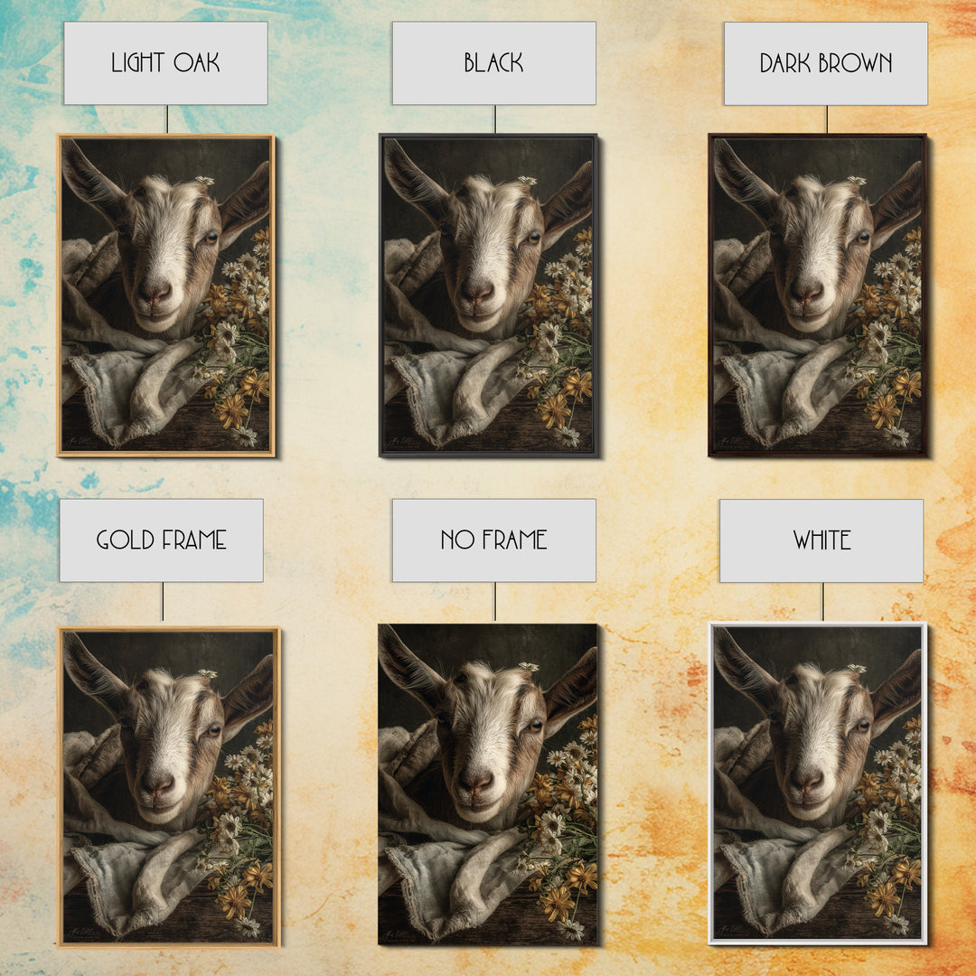 Goat Portrait with Playful Expression Framed Canvas Print, Farmhouse Art, Boho Decor, Farmhouse Decor, Fine Art, Harvest, FAR-2x3-26