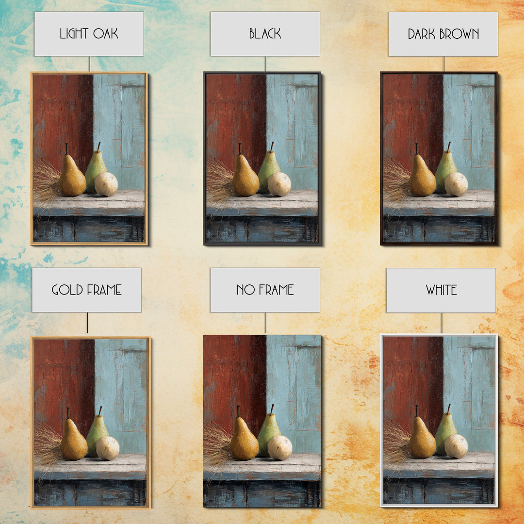 Rustic Pear Still Life on Plank Wood Framed Canvas Print, Farmhouse Art, Landscape Art, Farmhouse Decor, Fine Art, Harvest, FAR-2x3-3