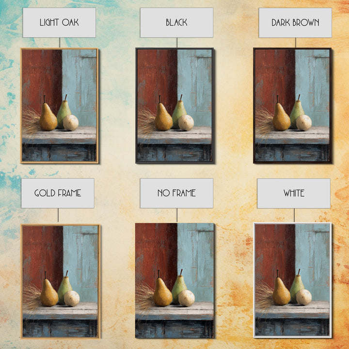 Rustic Pear Still Life on Plank Wood Framed Canvas Print, Farmhouse Art, Landscape Art, Farmhouse Decor, Fine Art, Harvest, FAR-2x3-3