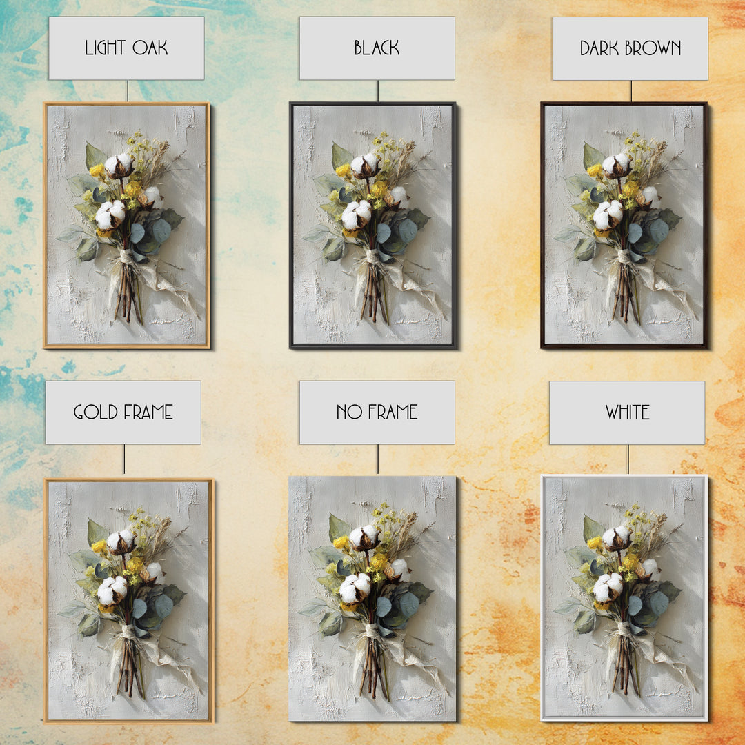 Farmhouse Wreath of Cotton Stems and Eucalyptus Canvas Print, Farmhouse Art, Statement Artwork, Farmhouse Decor, Harvest, FAR-2x3-4